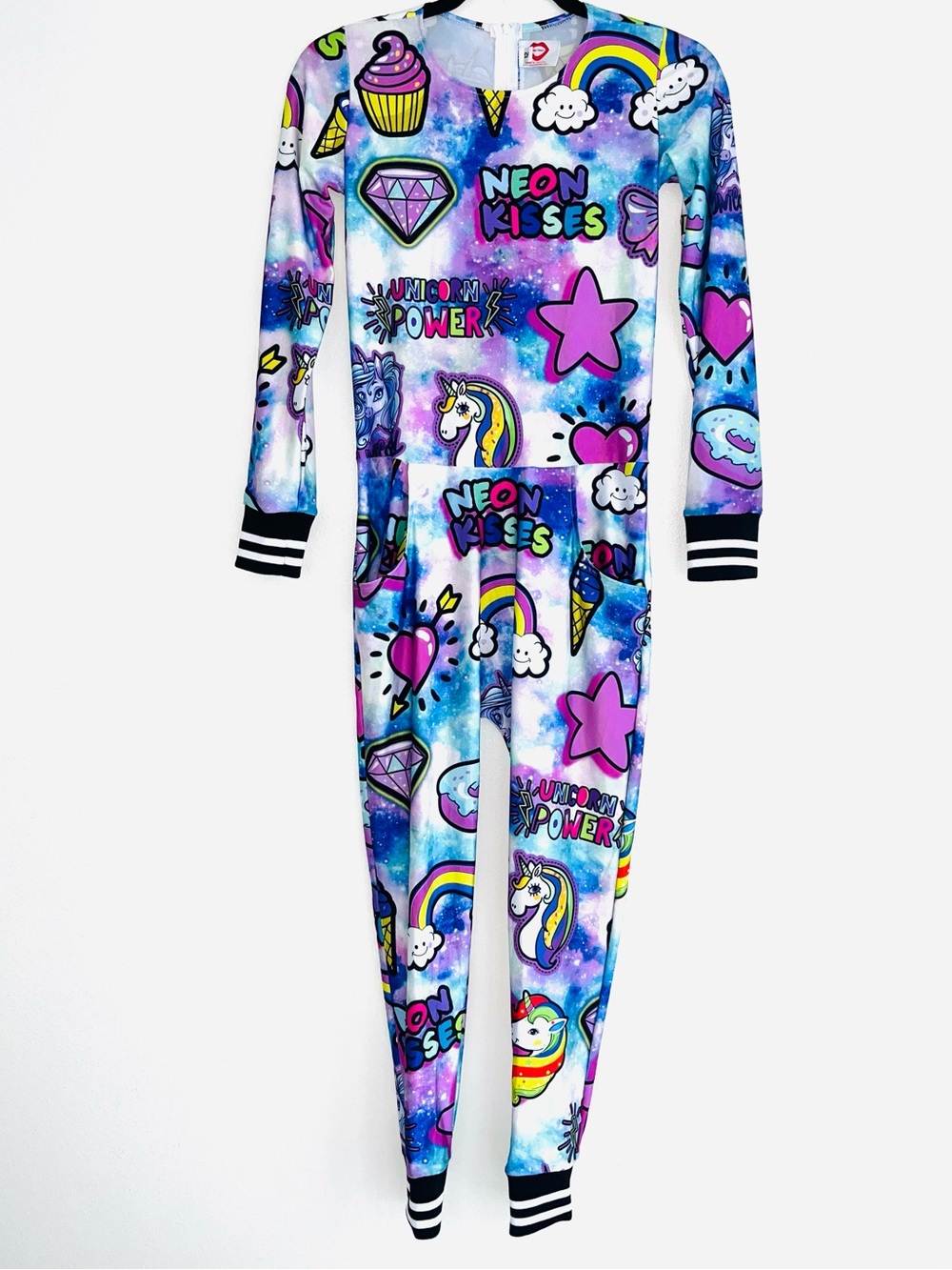 Neon Kisses Girls Unicorn Power One Piece Jumpsuit Worn 1X Girly Wht/Mul SZE 12
